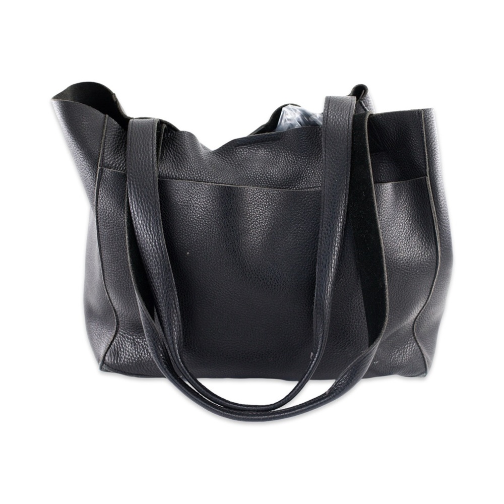 Minimalist Black Leather Tote Bag | Large Carryall Work & Travel Bag 20x12